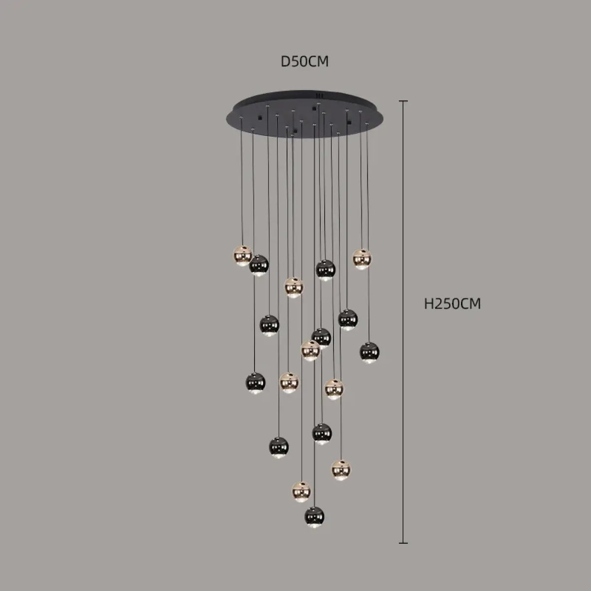 Suspension Cascade Boules Noires et Dorées – Zomon