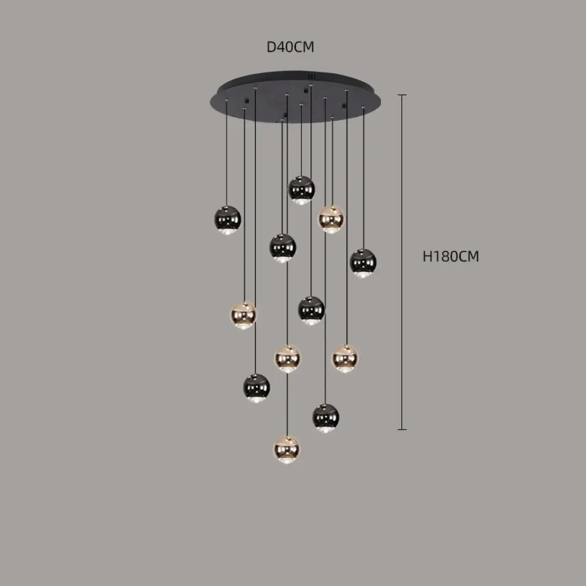 Suspension Cascade Boules Noires et Dorées – Zomon