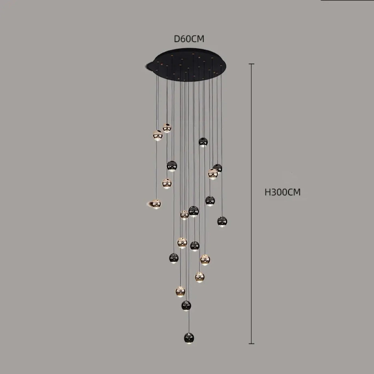 Suspension Cascade Boules Noires et Dorées – Zomon