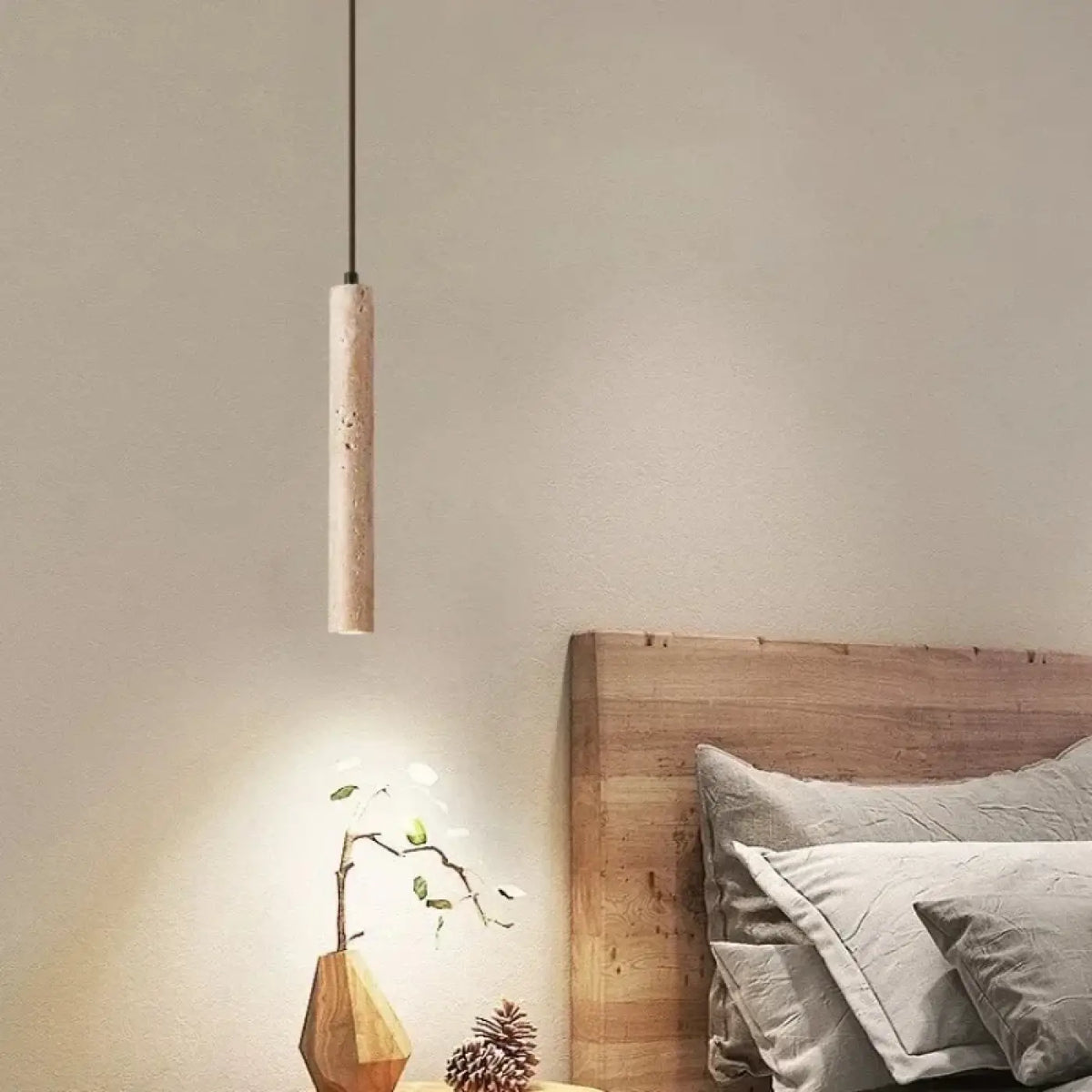 Suspension LED Cylindre Marbre et Bois – Neselle
