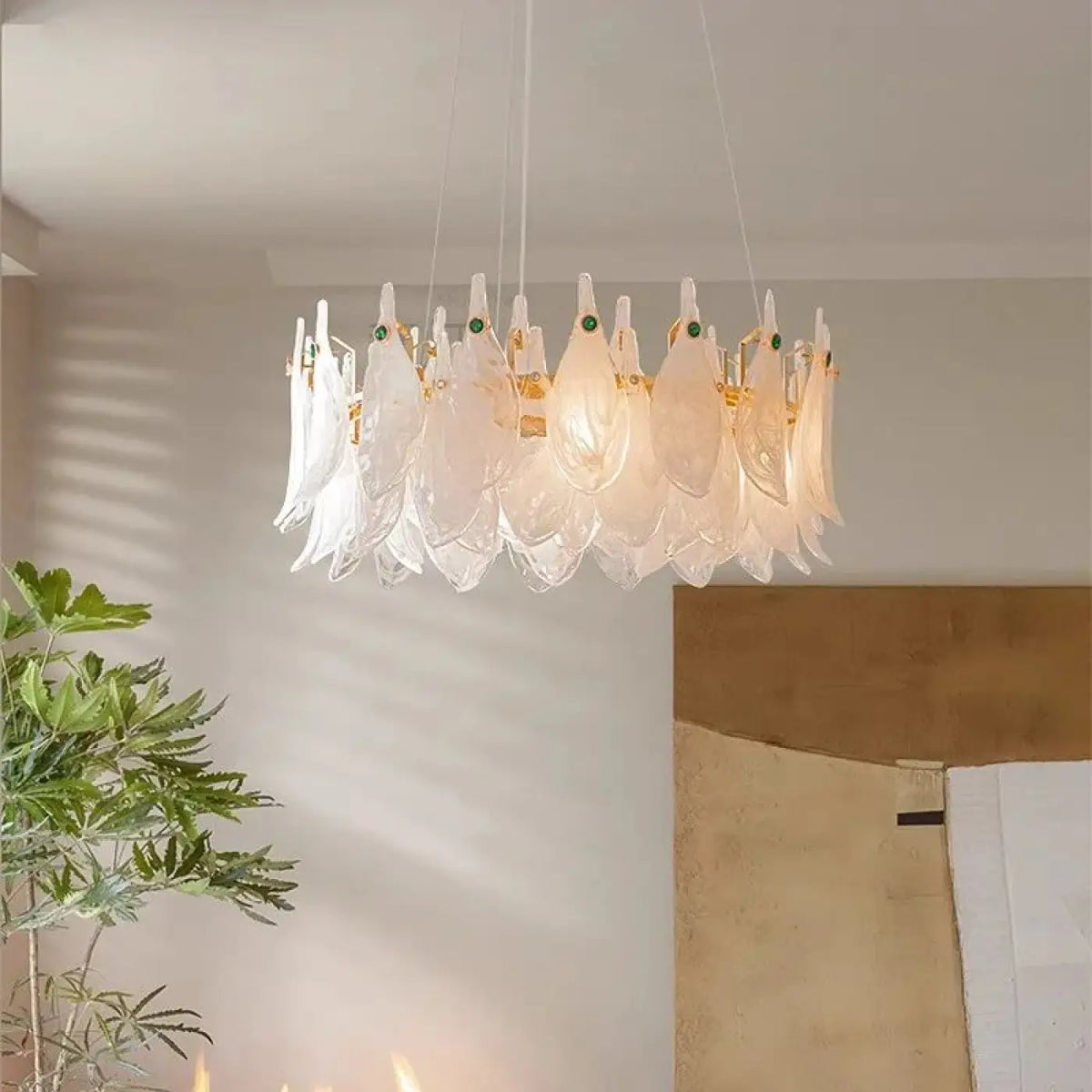 Suspension Feuilles en Cristal et Doré – Clodine