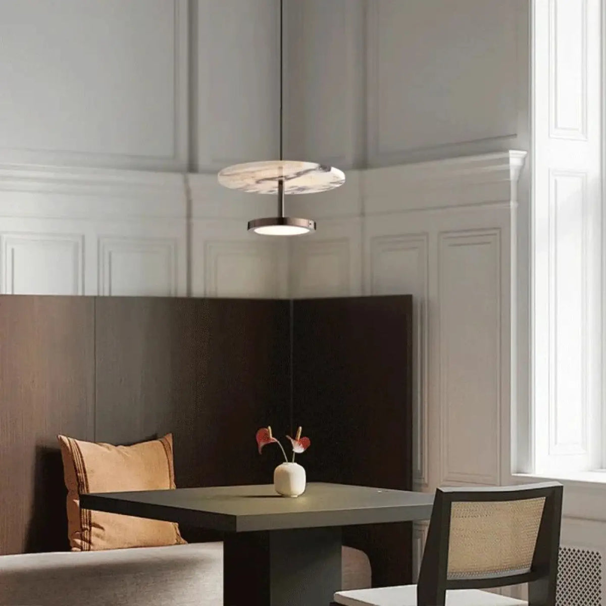 Suspension Marbre Veiné et Anneau LED – Zolis