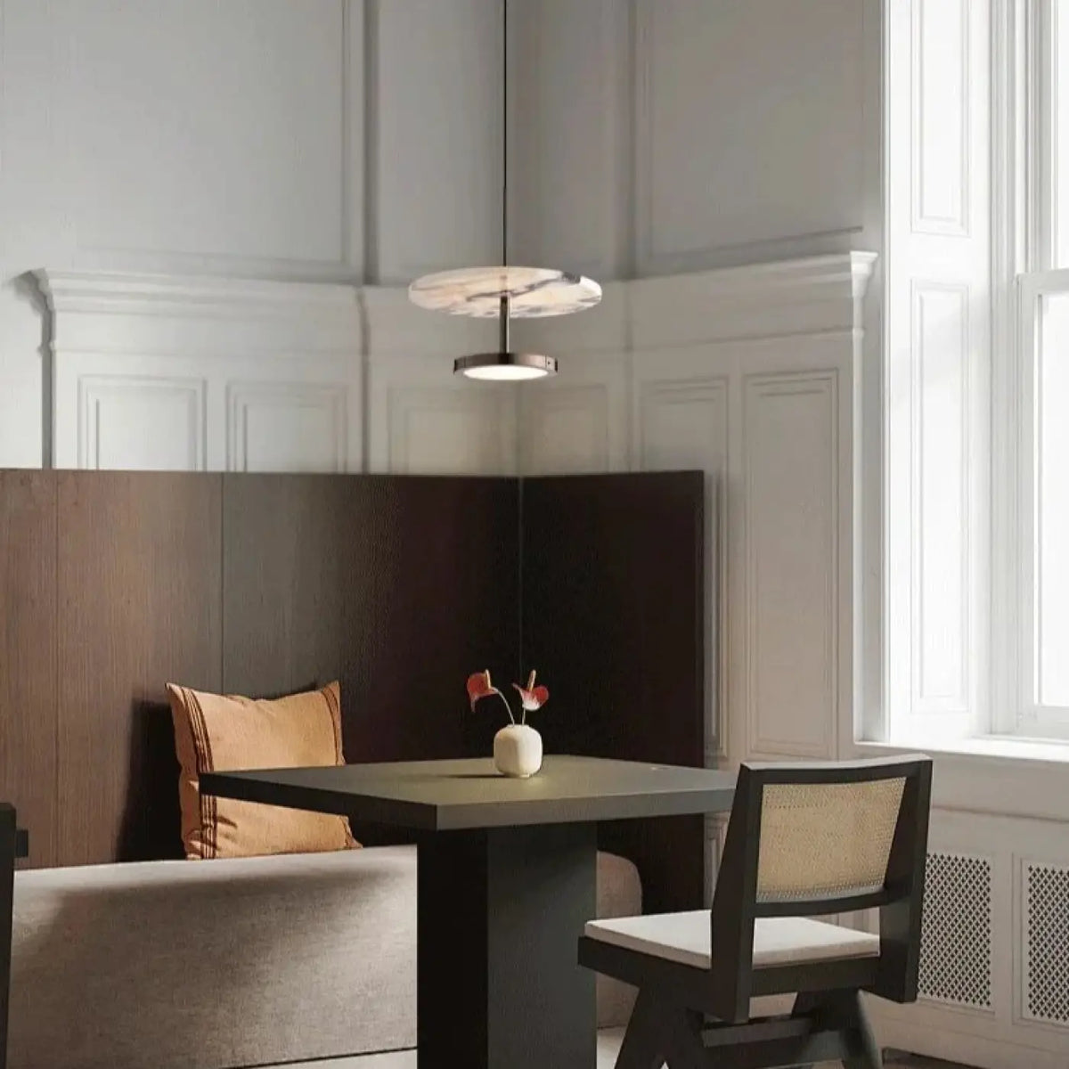 Suspension Marbre Veiné et Anneau LED – Zolis