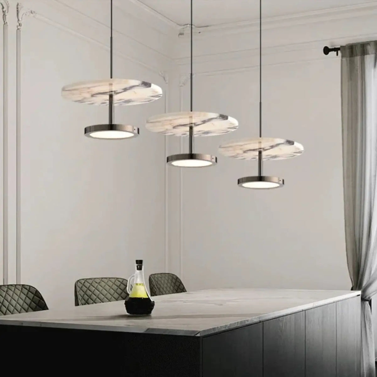 Suspension Marbre Veiné et Anneau LED – Zolis