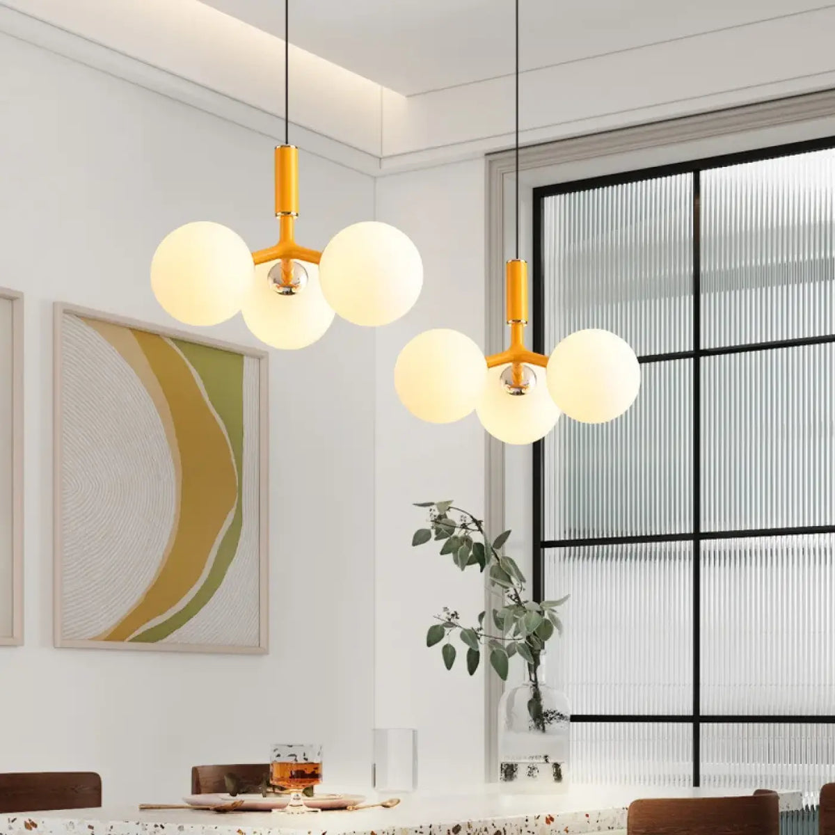 Suspension Trois Globes en Verre Opalin – Birelle