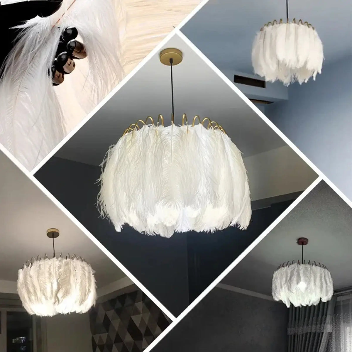 Suspension Plumes Blanches et Doré – Ralon