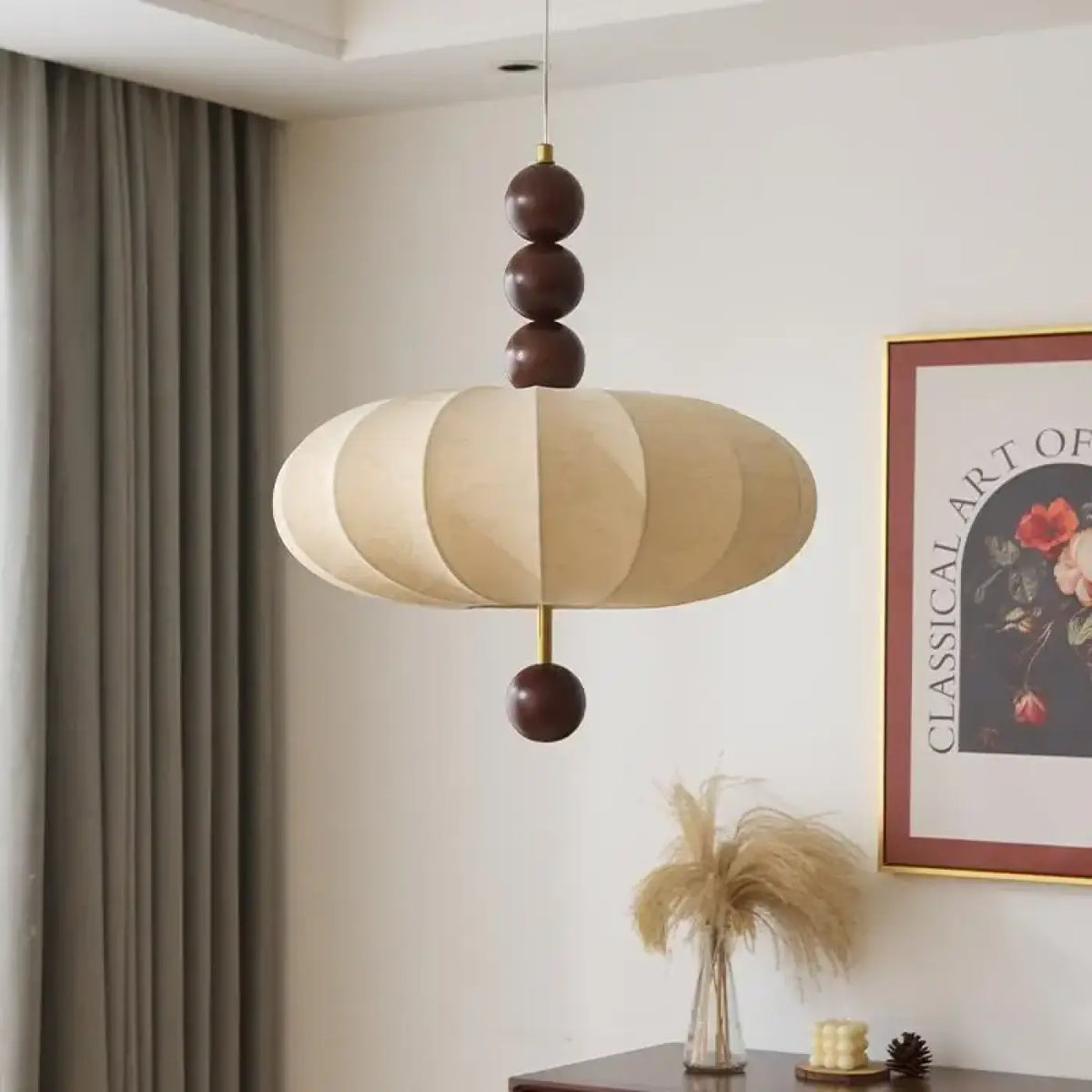 Suspension Tissu et Boules de Bois – Trilo