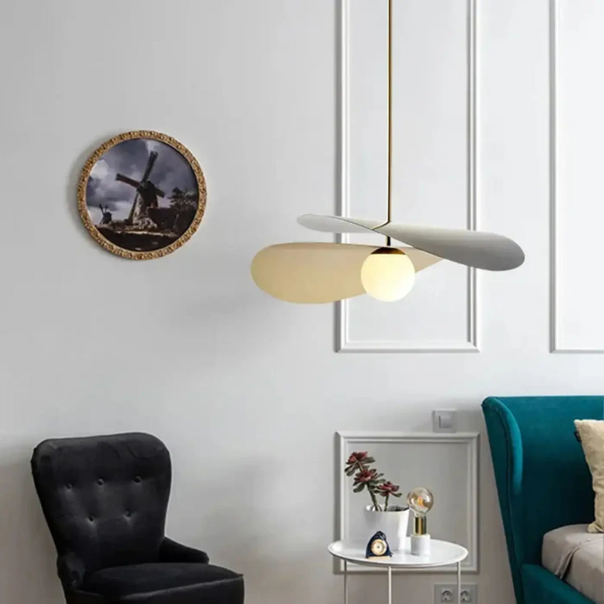 Suspension Trois Pales Blanc et Doré – Kavine
