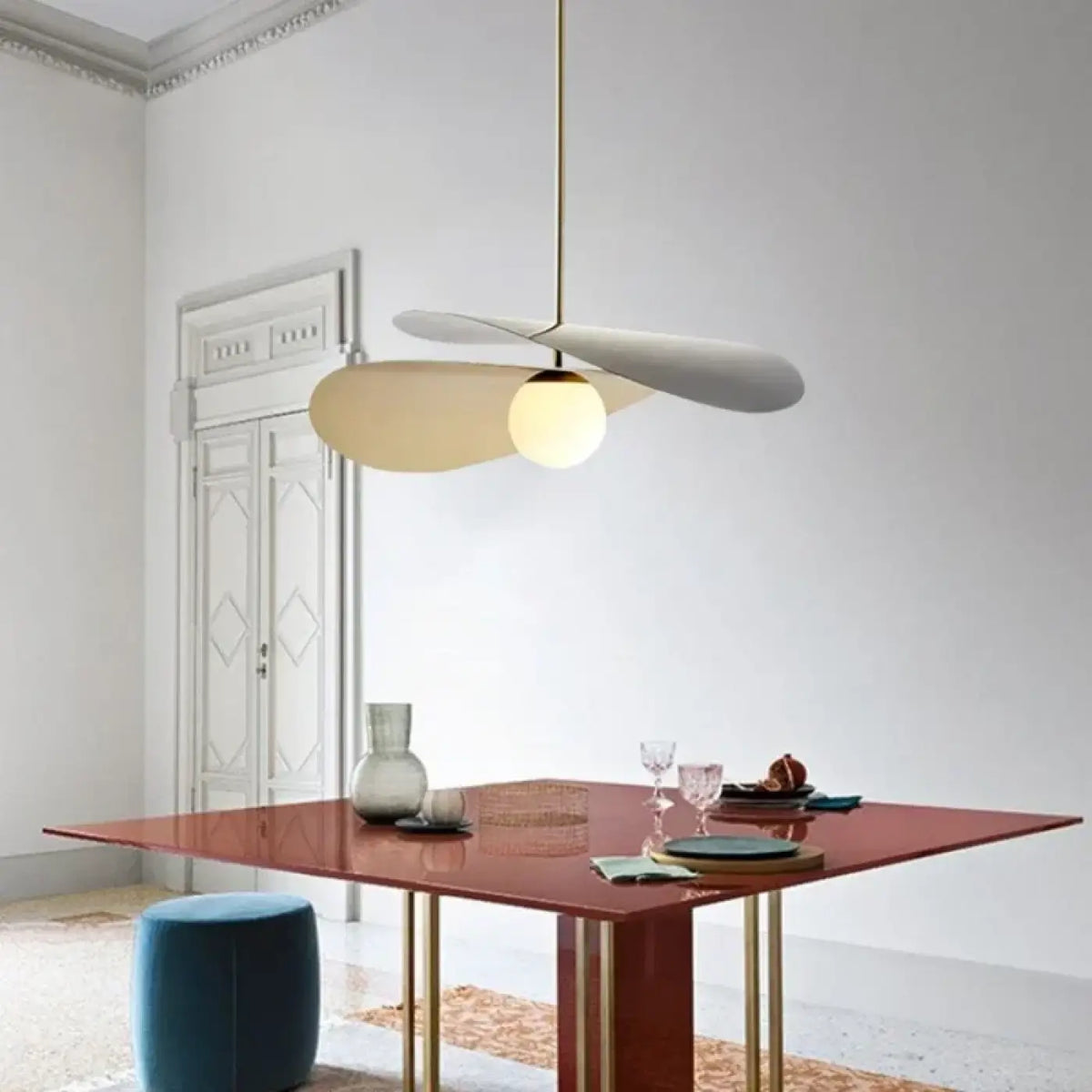 Suspension Trois Pales Blanc et Doré – Kavine