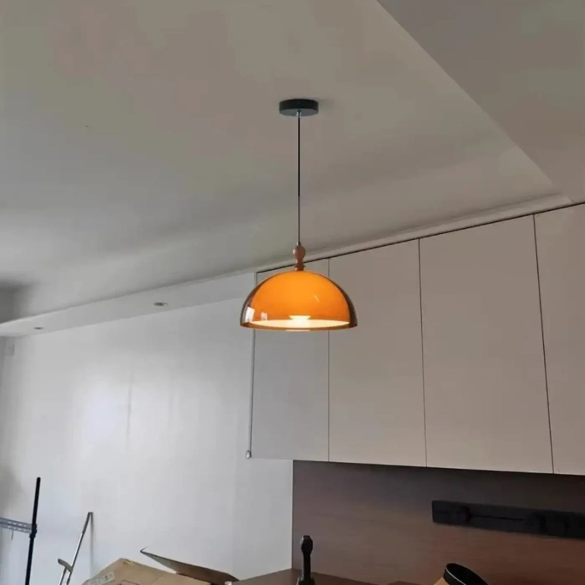 Suspension Dôme Ambré et Bois – Zédette