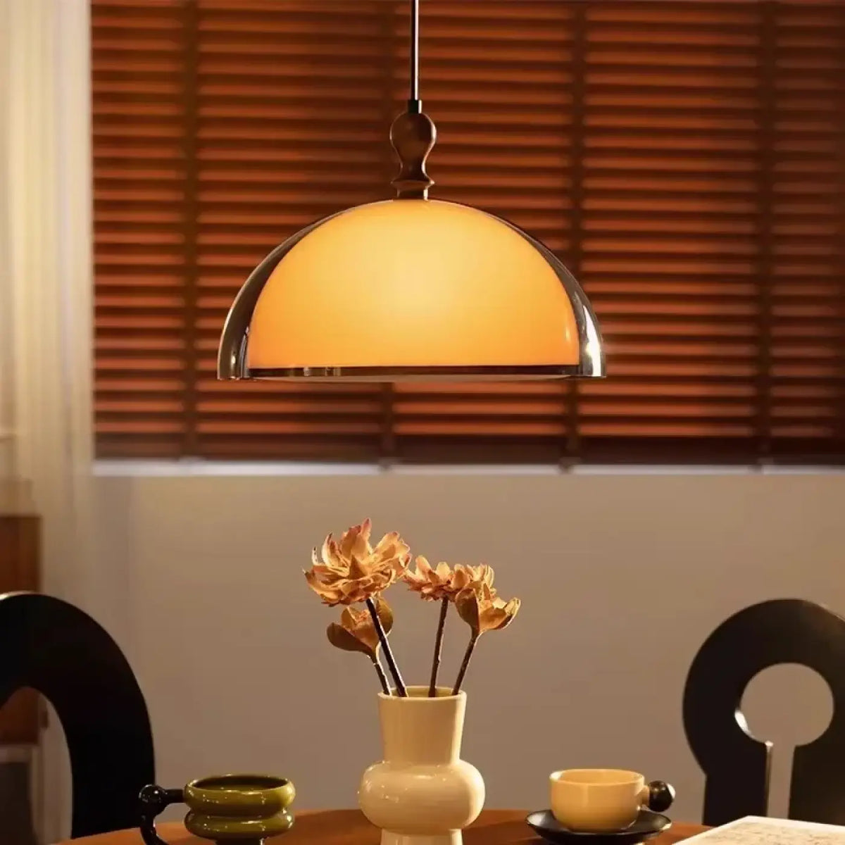 Suspension Dôme Ambré et Bois – Zédette