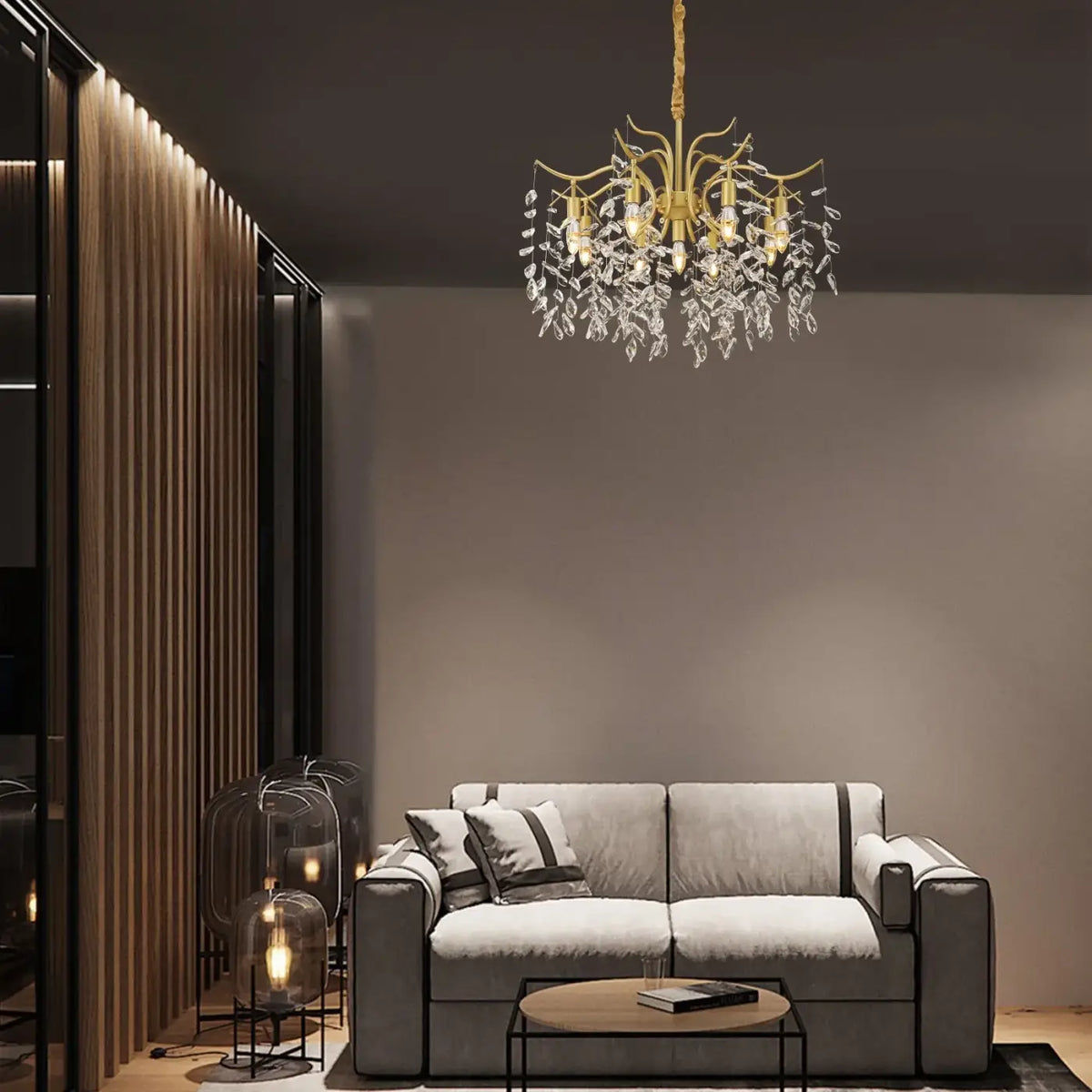 Suspension Feuilles Dorées et Cristal – Misane