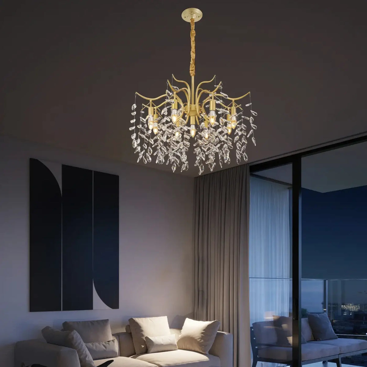 Suspension Feuilles Dorées et Cristal – Misane