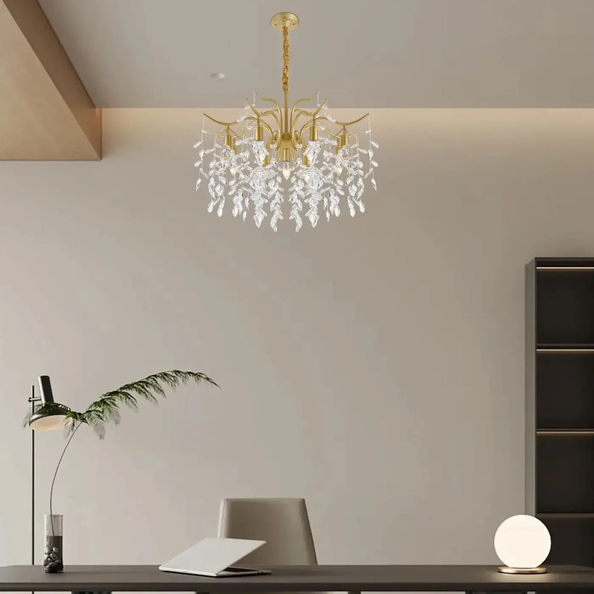 Suspension Feuilles Dorées et Cristal – Misane