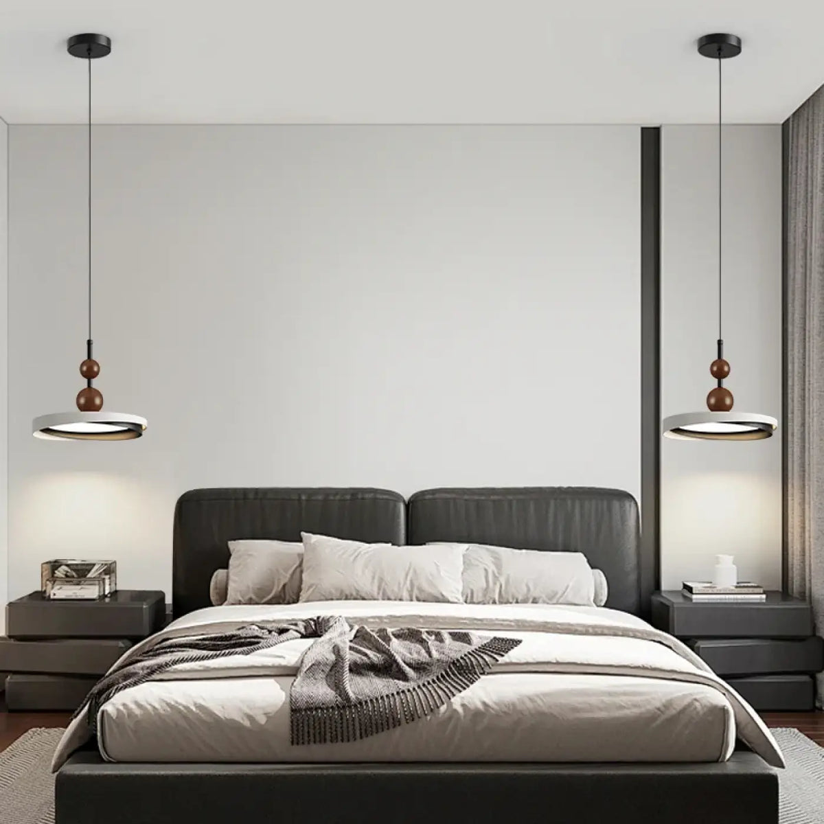 Suspension LED Anneau Noir et Bois – Milette