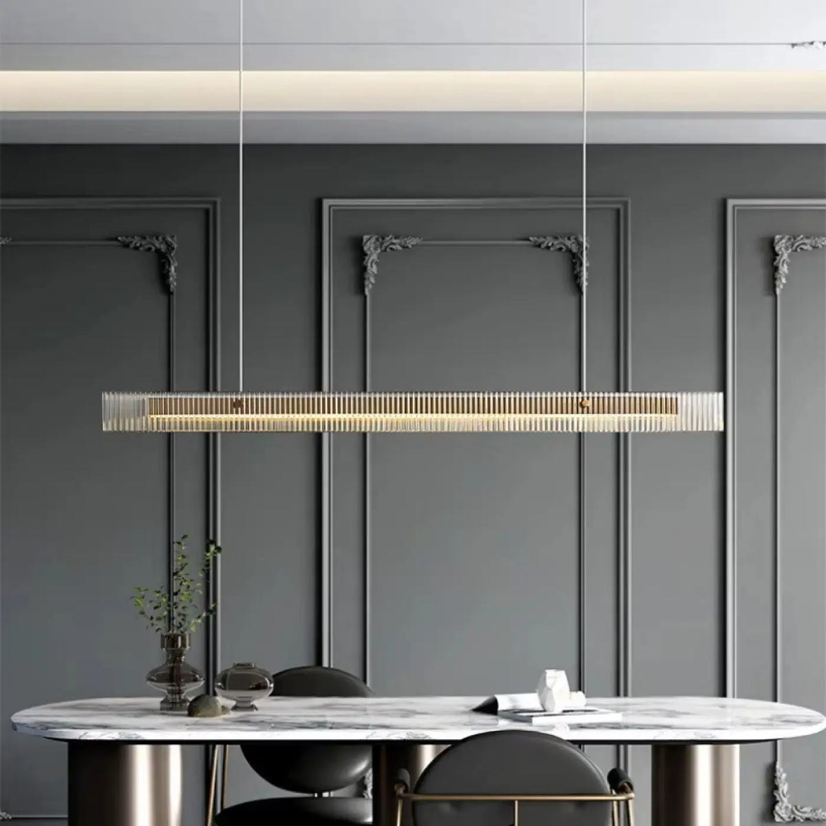 Suspension LED Horizontale en Verre Strié – Zimio