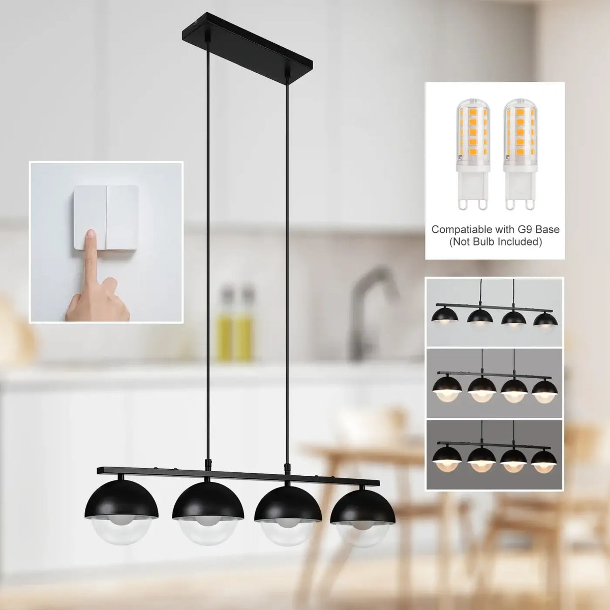 Suspension LED Noire à Quatre Boules – Bémel