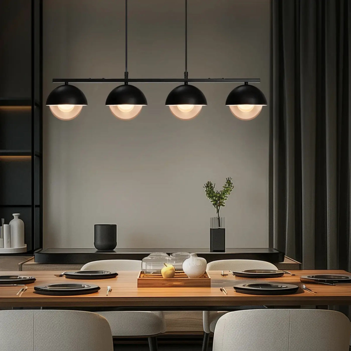 Suspension LED Noire à Quatre Boules – Bémel