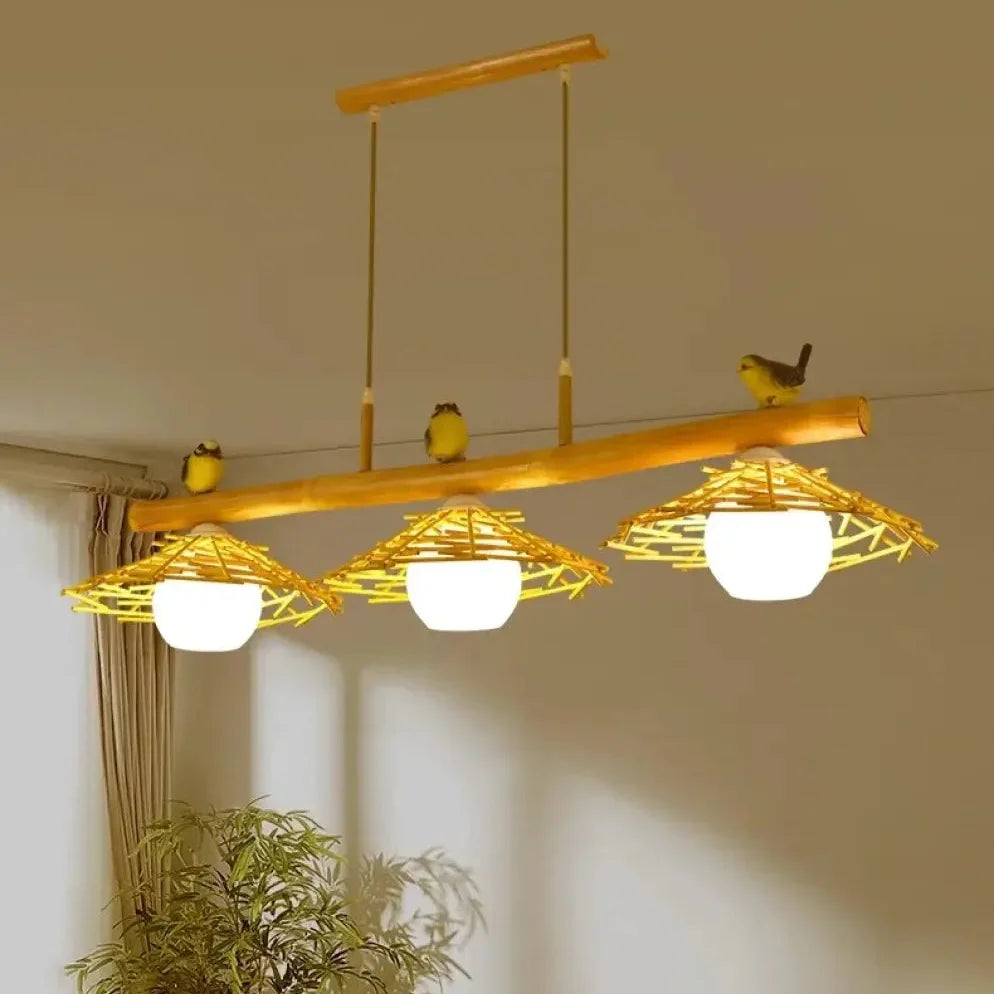 Suspension en Bambou Tressé et Oiseaux – Trisis