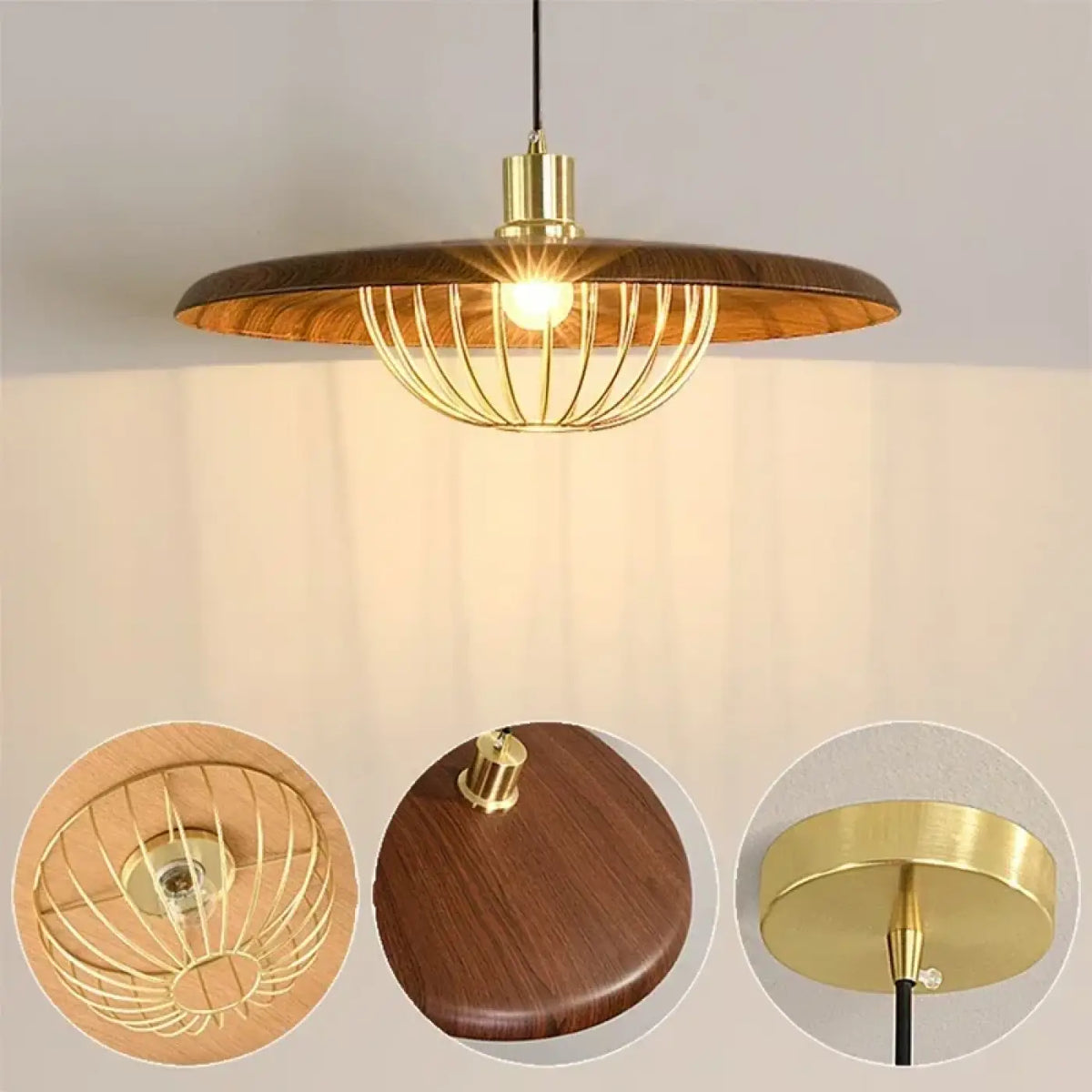 Suspension Bois et Métal Doré – Flode