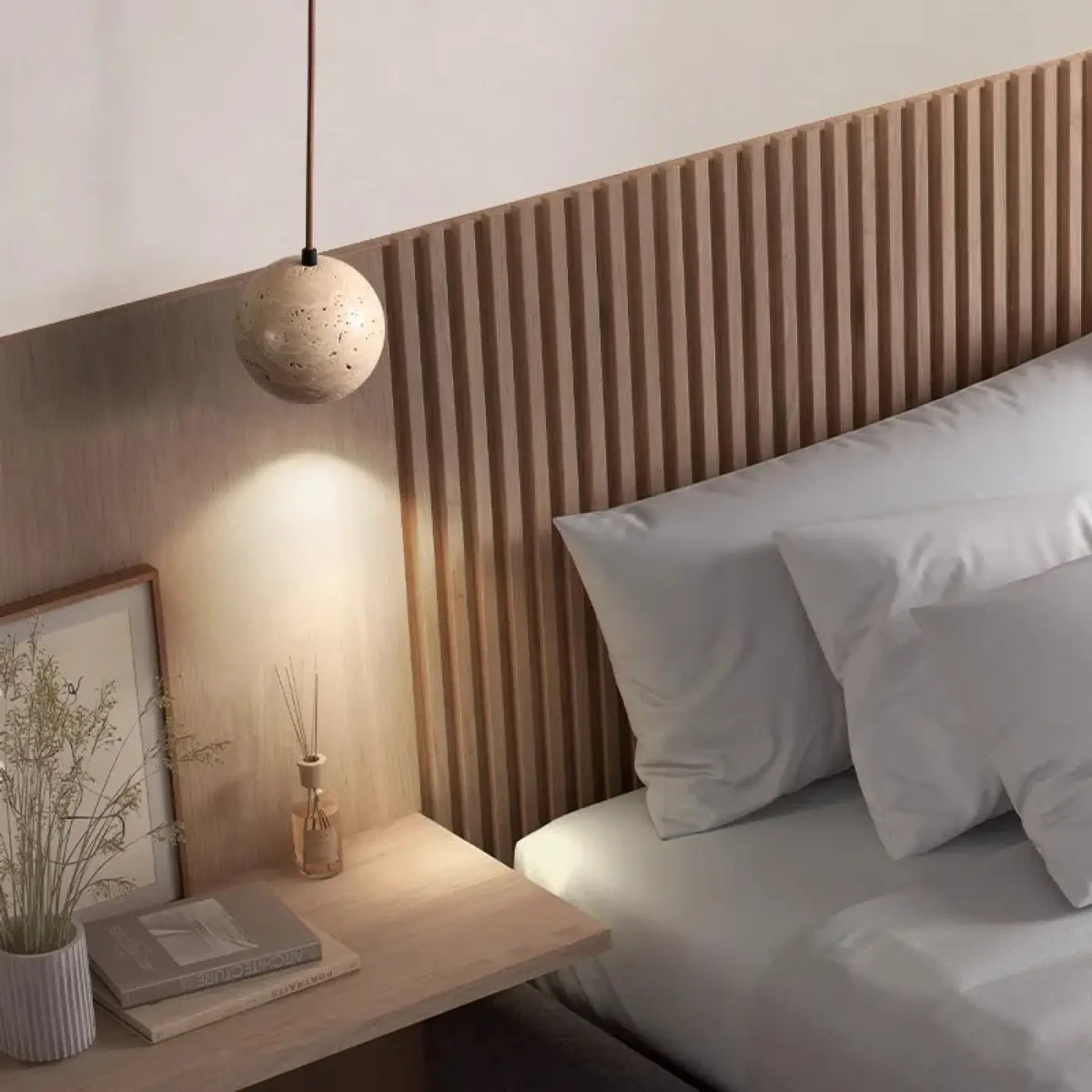 Suspension Boule en Pierre Beige – Bidel