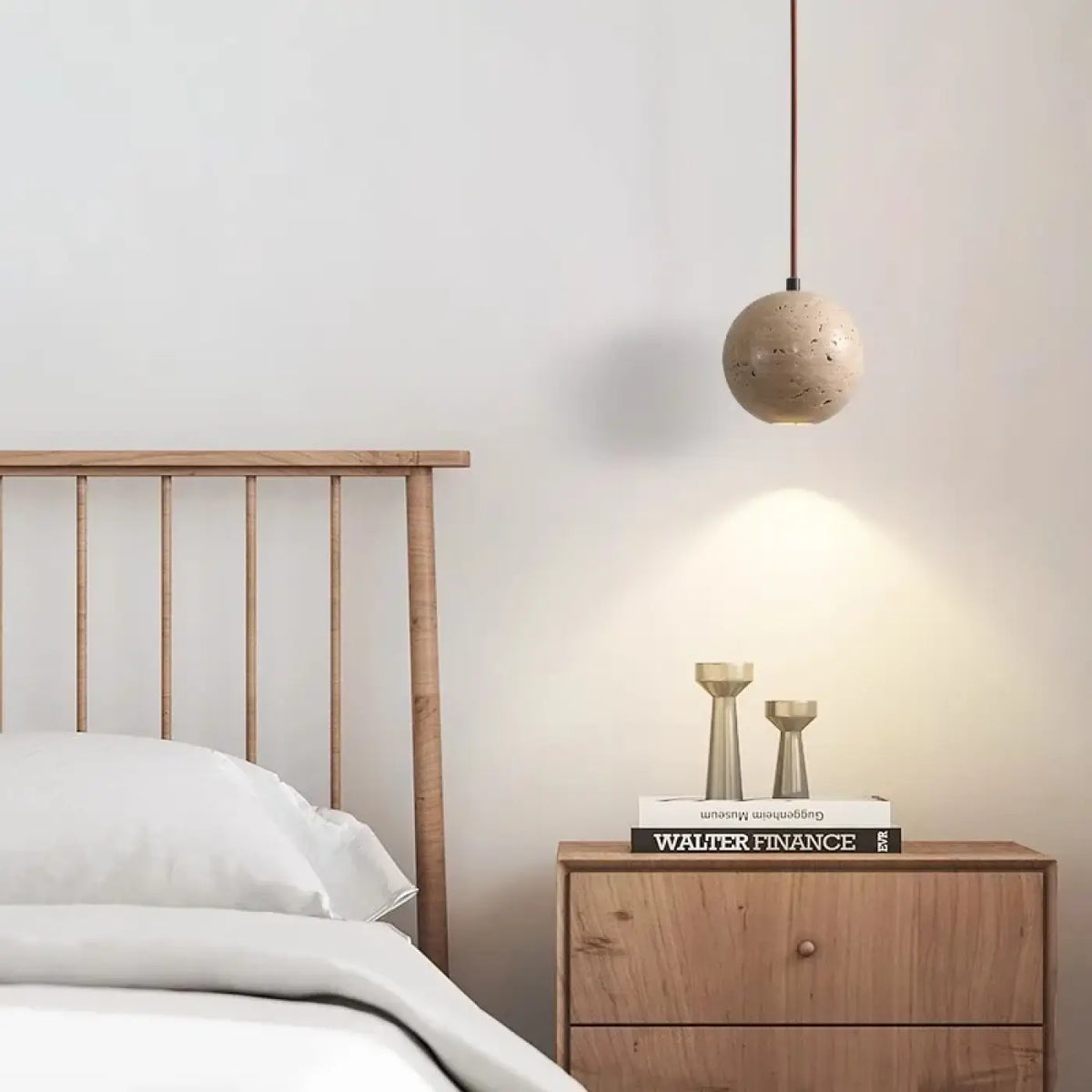 Suspension Boule en Pierre Beige – Bidel