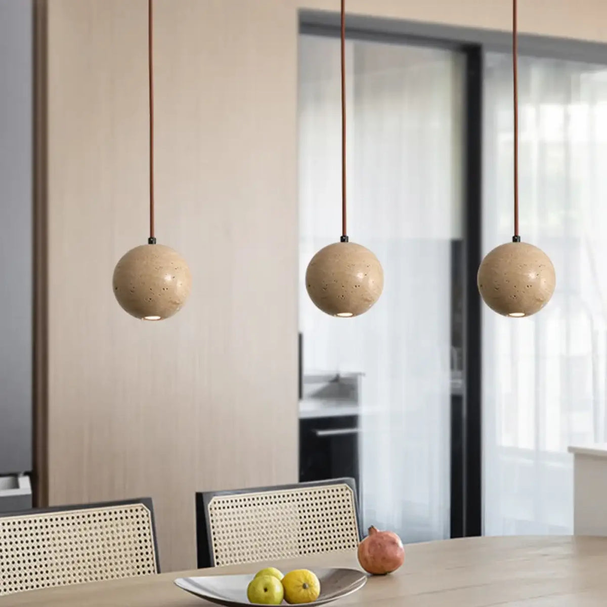 Suspension Boule en Pierre Beige – Bidel