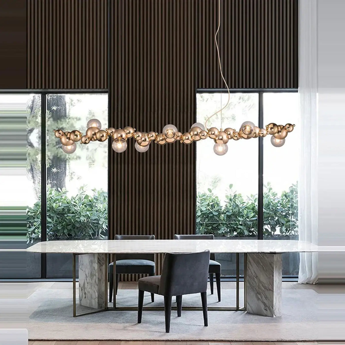 Suspension Boules Dorées et Blanches LED – Sivo