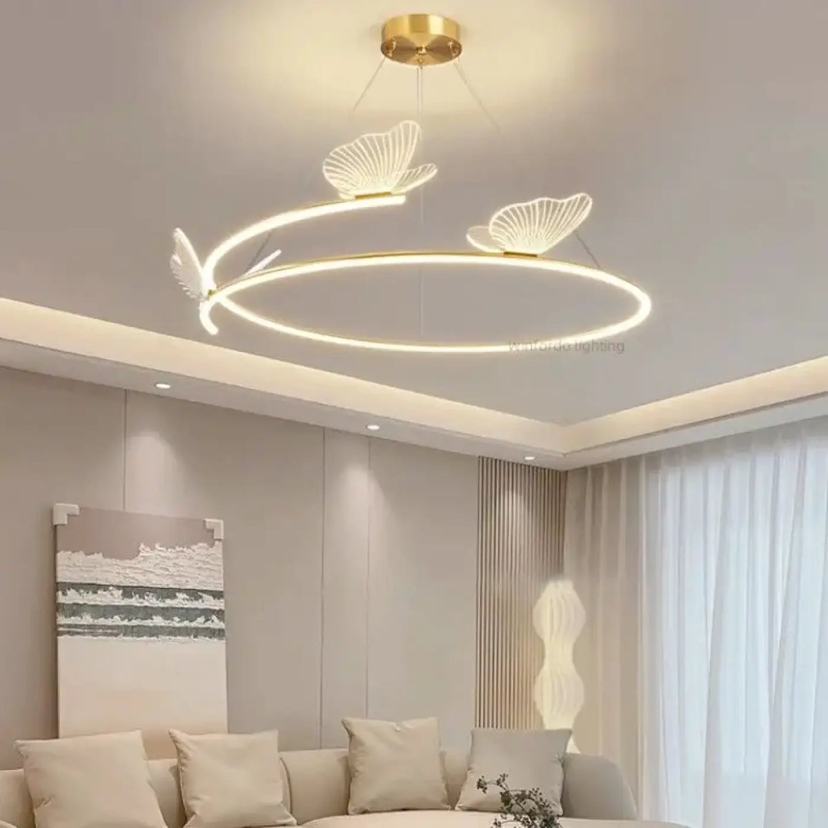 Suspension LED Anneau et Papillons Dorés – Rinon
