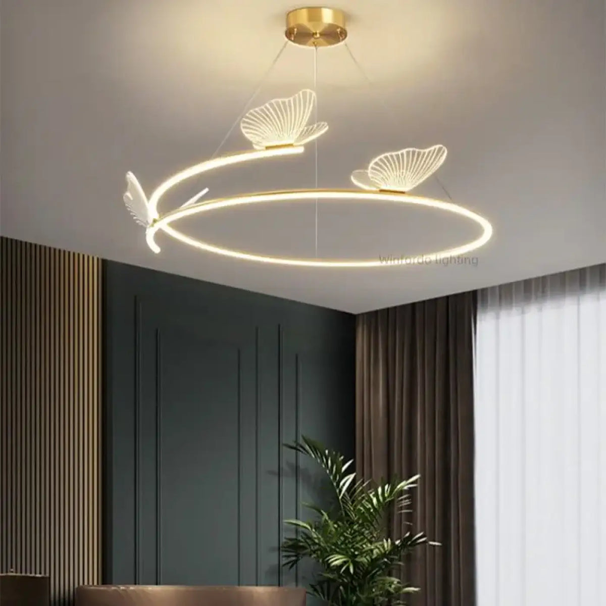 Suspension LED Anneau et Papillons Dorés – Rinon