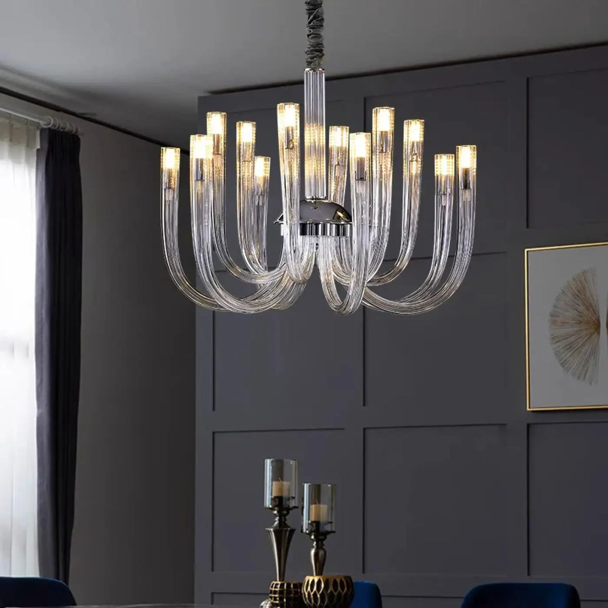 Suspension Verre Transparent et Métal Noir – Simine