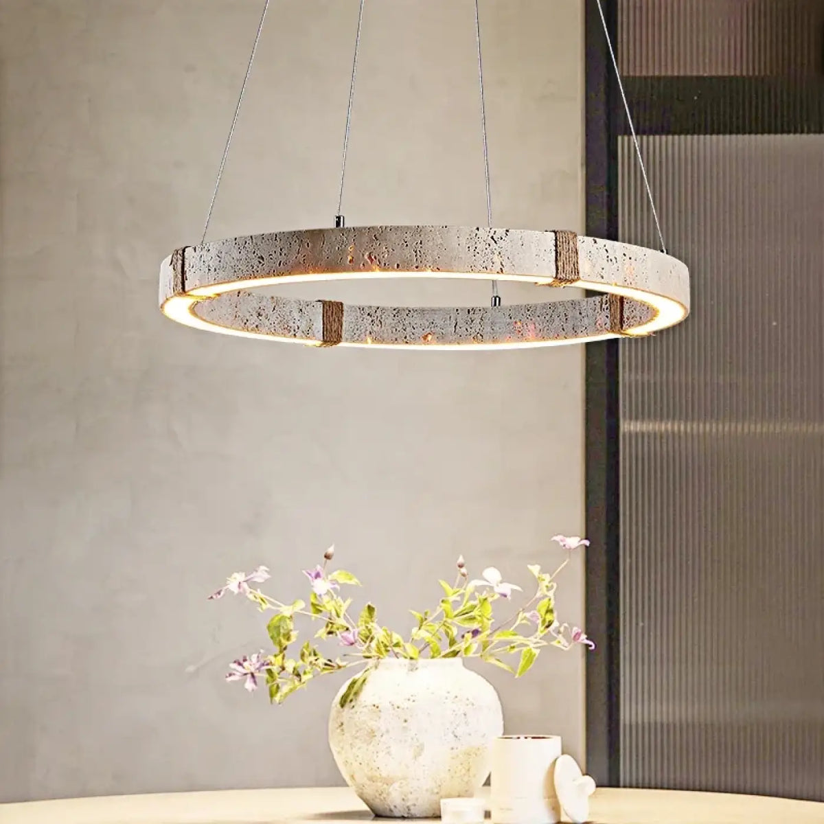 Suspension LED Circulaire Effet Travertin – Bovia