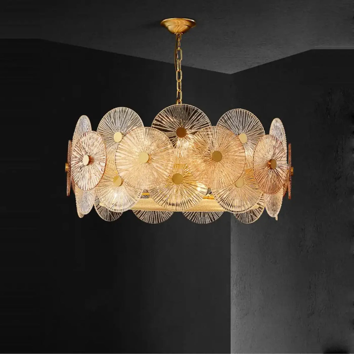 Suspension Dorée à Disques Lumineux – Énio