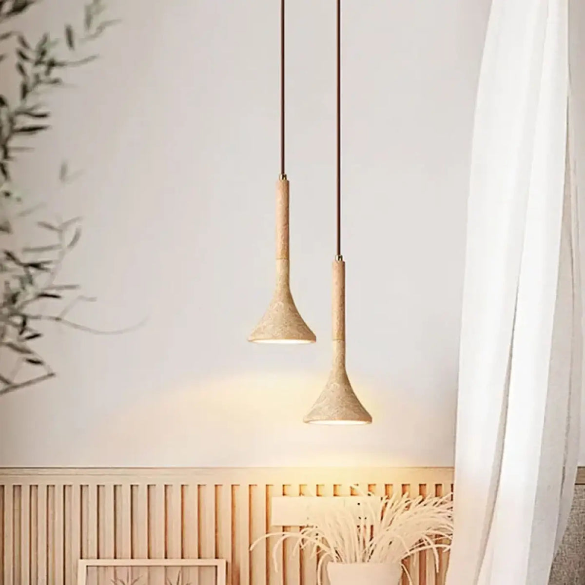 Suspension Moderne en Bois et Pierre – Samelle