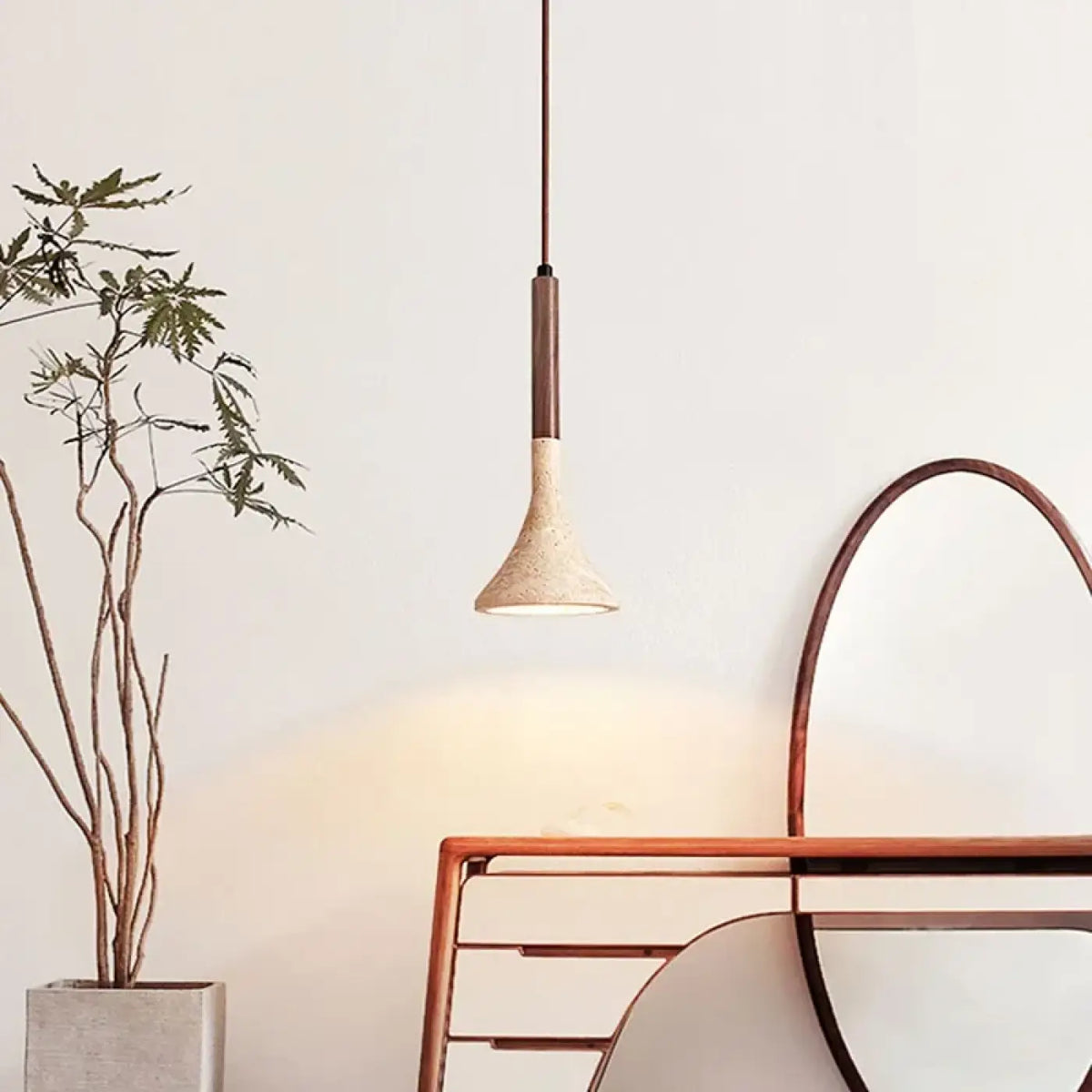 Suspension Moderne en Bois et Pierre – Samelle