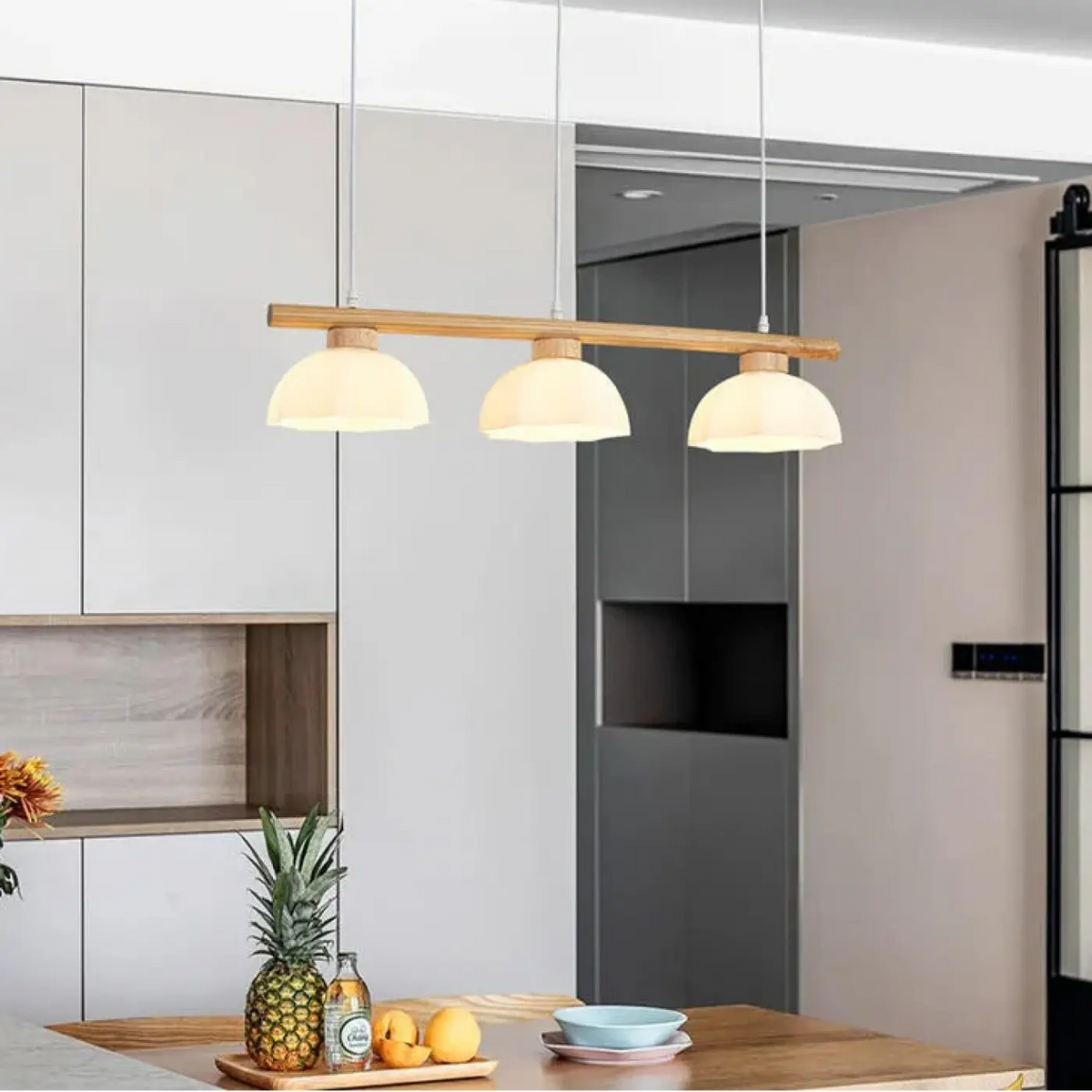 Suspension Moderne en Bois et Verre – Modan