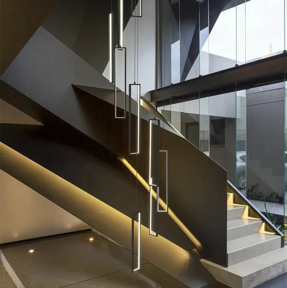 Suspension Cascade à Rectangles Lumineux – Fledia