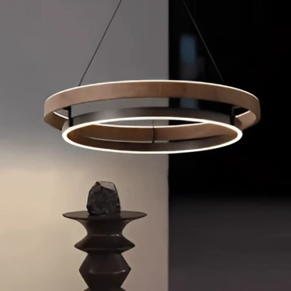 Suspension Double Anneau Bois et Noir – Vodia