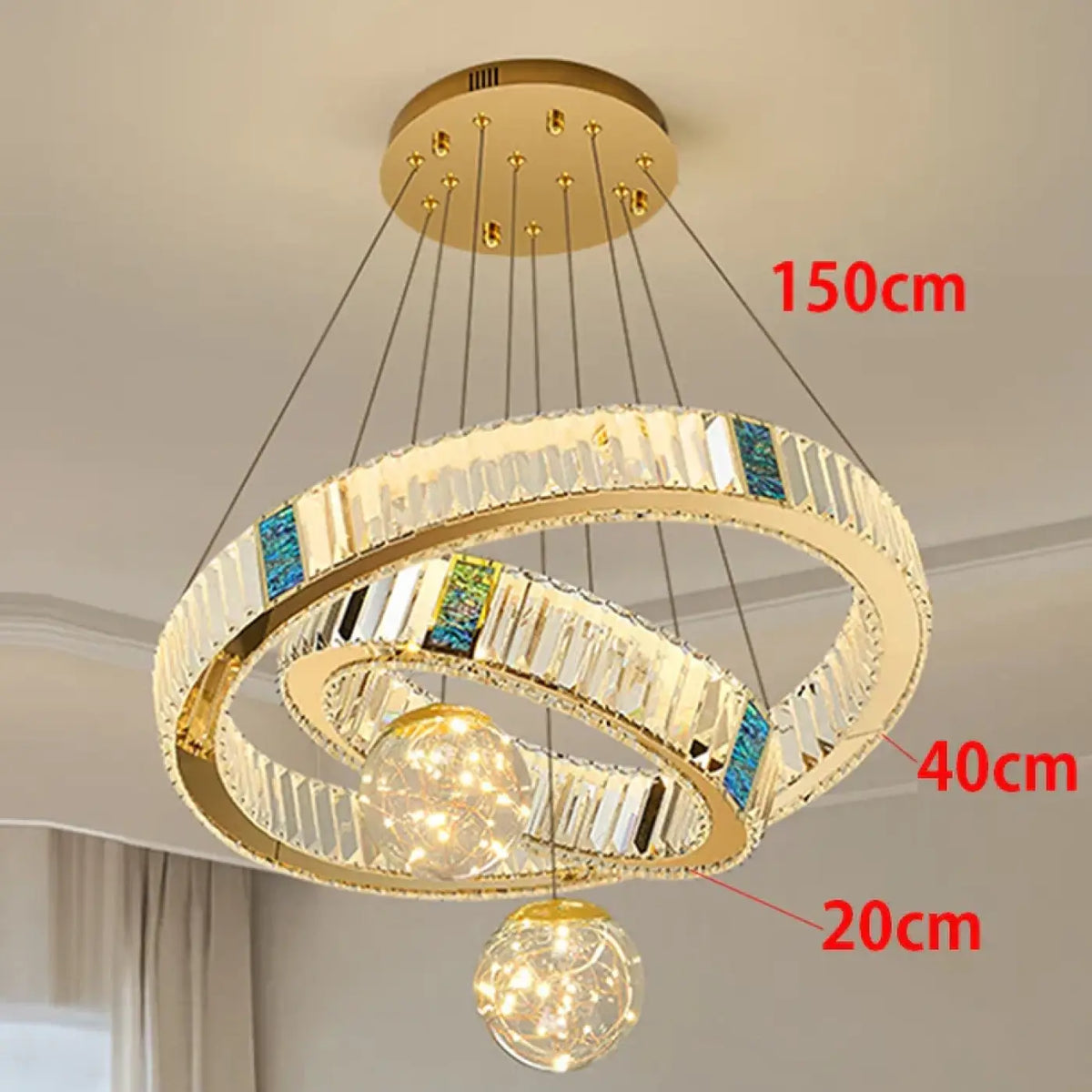 Suspension LED Cristal et Anneaux Dorés – Prosis