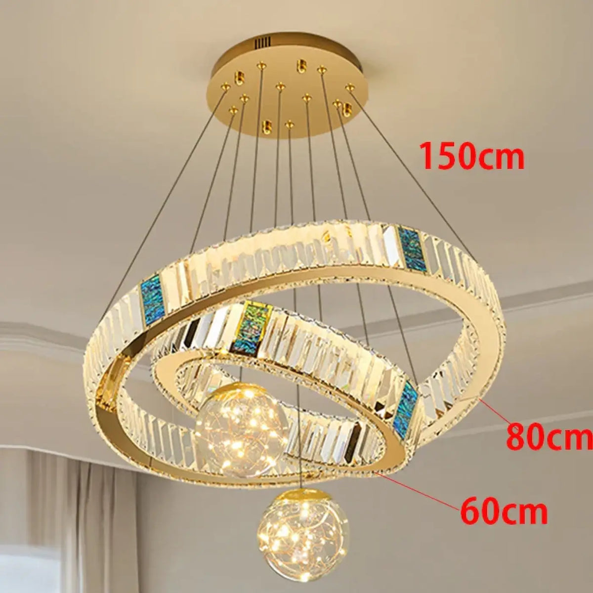 Suspension LED Cristal et Anneaux Dorés – Prosis