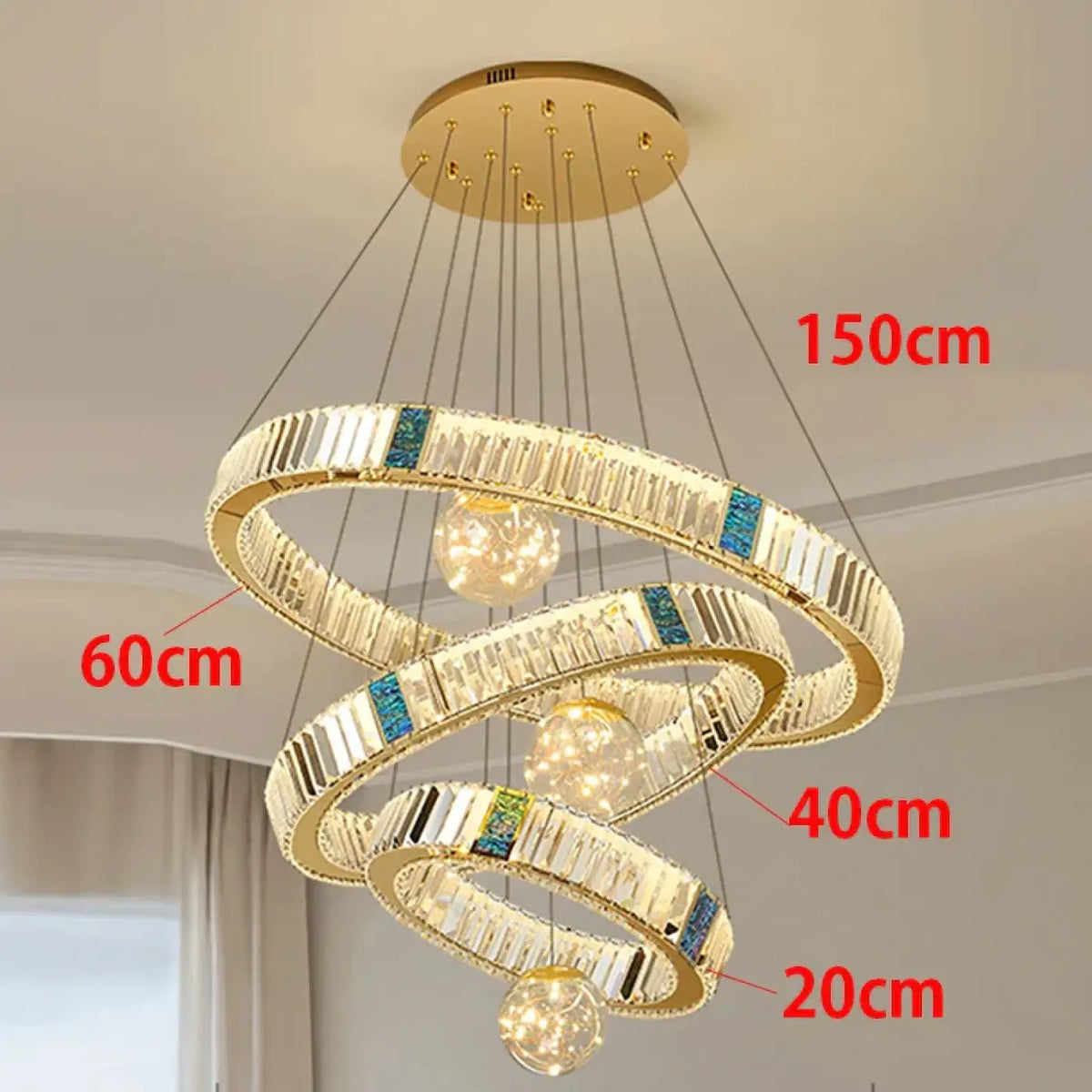 Suspension LED Cristal et Anneaux Dorés – Prosis
