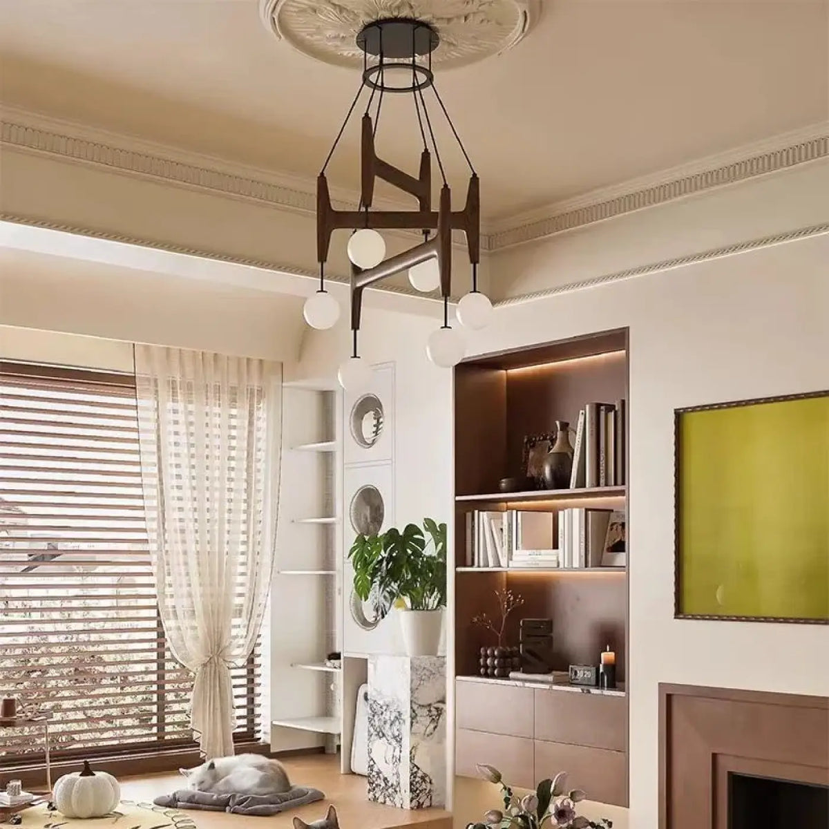 Suspension en Bois et Boules Opalines – Ilane