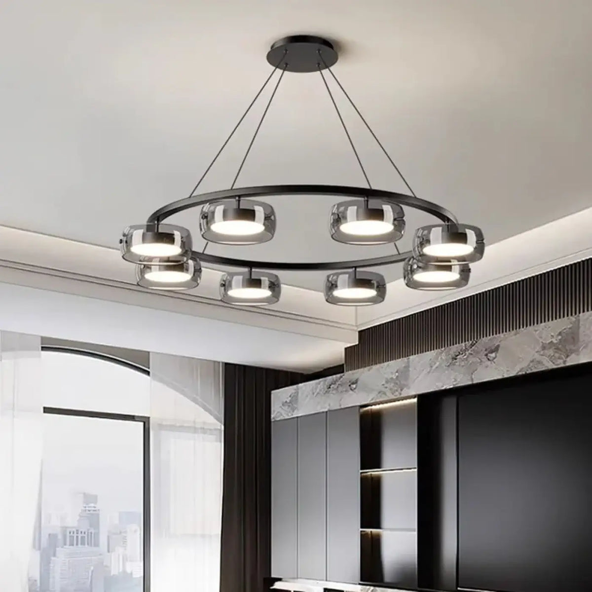 Suspension Anneau Noir à Spots LED – Sadan