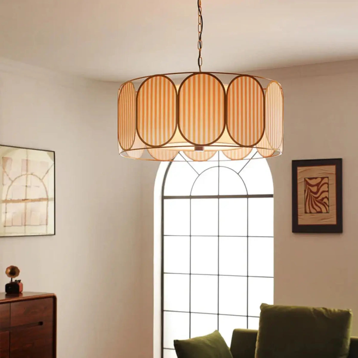 Suspension Art Déco Striée Beige et Or – Dalan