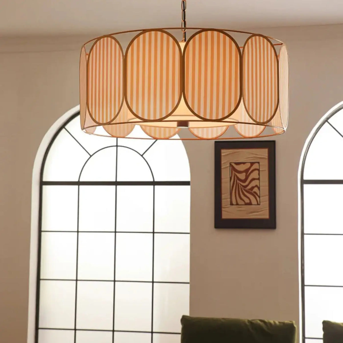 Suspension Art Déco Striée Beige et Or – Dalan