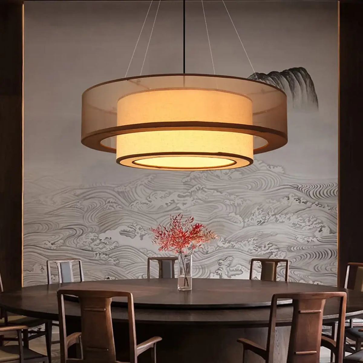 Suspension en Tissu Marron Style Asiatique – Lério
