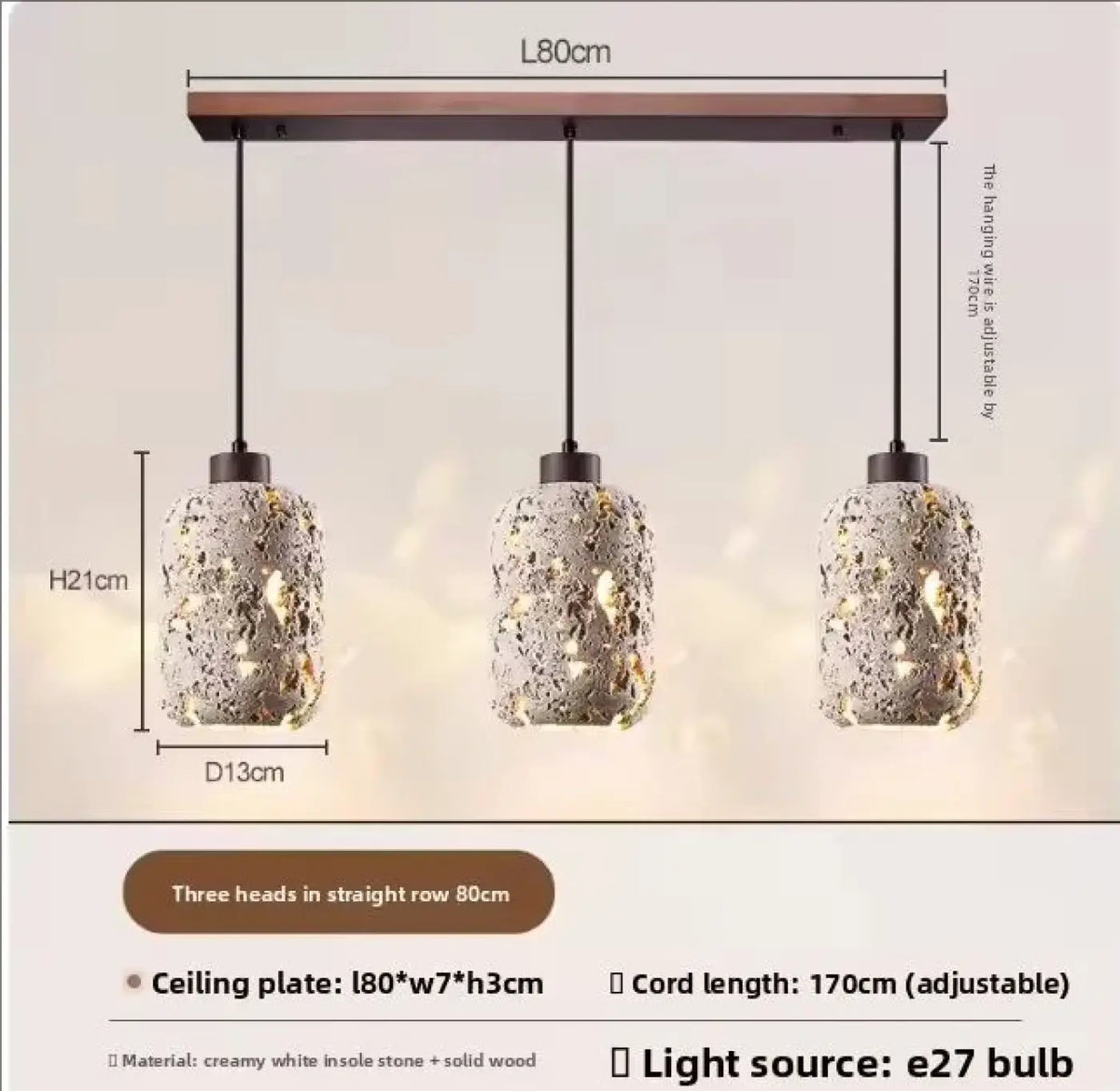 Suspension LED en Travertin – Bidan