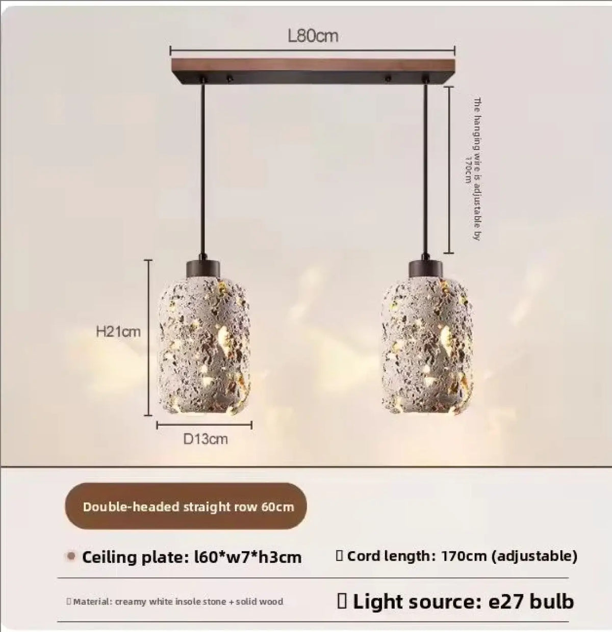Suspension LED en Travertin – Bidan