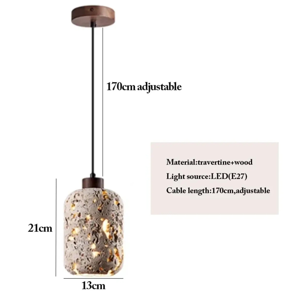 Suspension LED en Travertin – Bidan