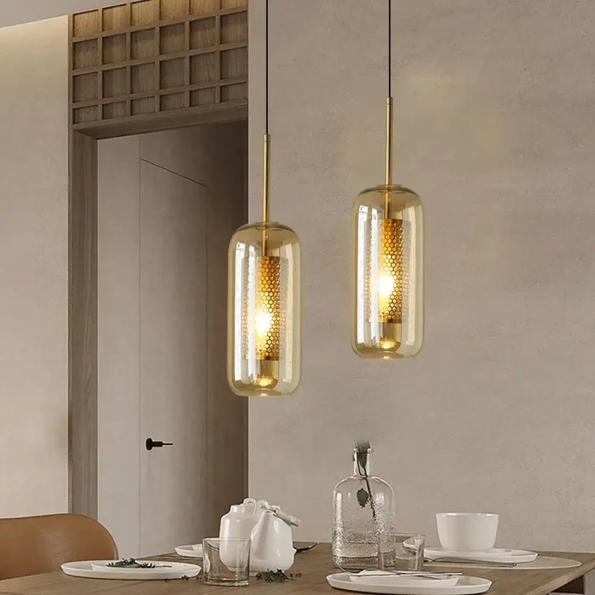 Suspension Cylindre en Verre et Doré – Timine